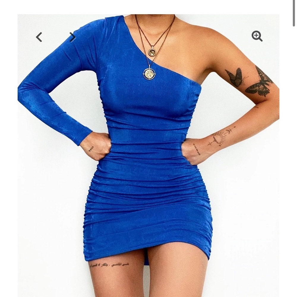 Kameli Boutique Little Blue One Shoulder Sleeved Dress, Size 8